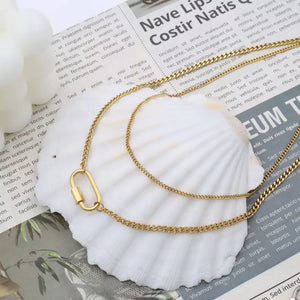 Gold necklace with short and carabiner clasp