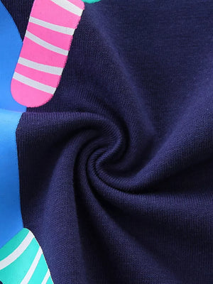Navy cotton baby tee with pink and blue graphic detail