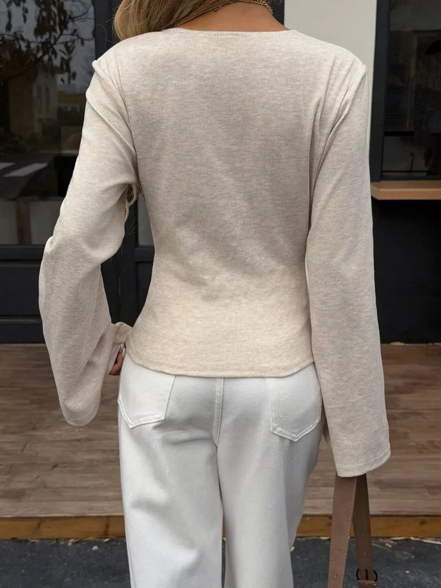 Elegant V-neck Wrap Asymmetrical Blouse in Milky White, view 14