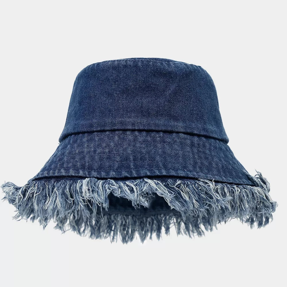 hat in navy blue featuring frayed and relaxed fit