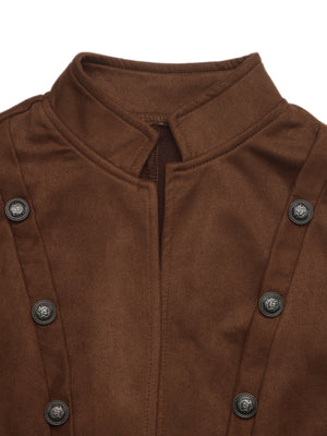 vintage-inspired jacket in Coffee Brown with mandarin collar