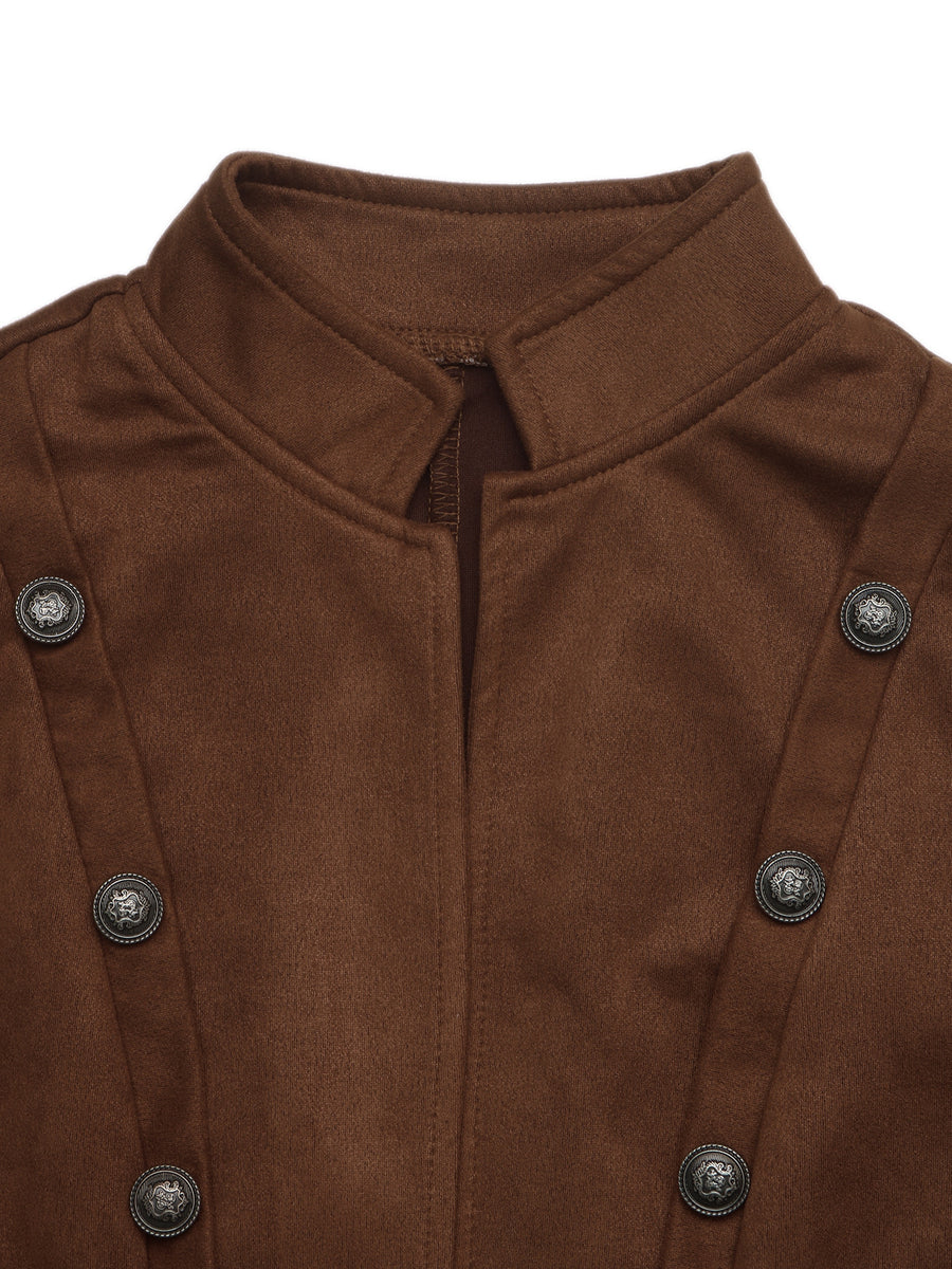 vintage-inspired jacket in Coffee Brown with mandarin collar