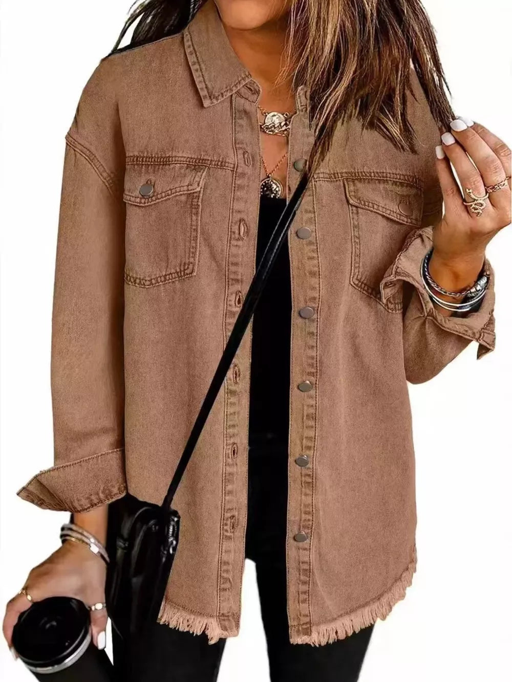 95%cotton, 5%spandex Care instructions: Machine wash cold denim jacket in Red with relaxed silhouette