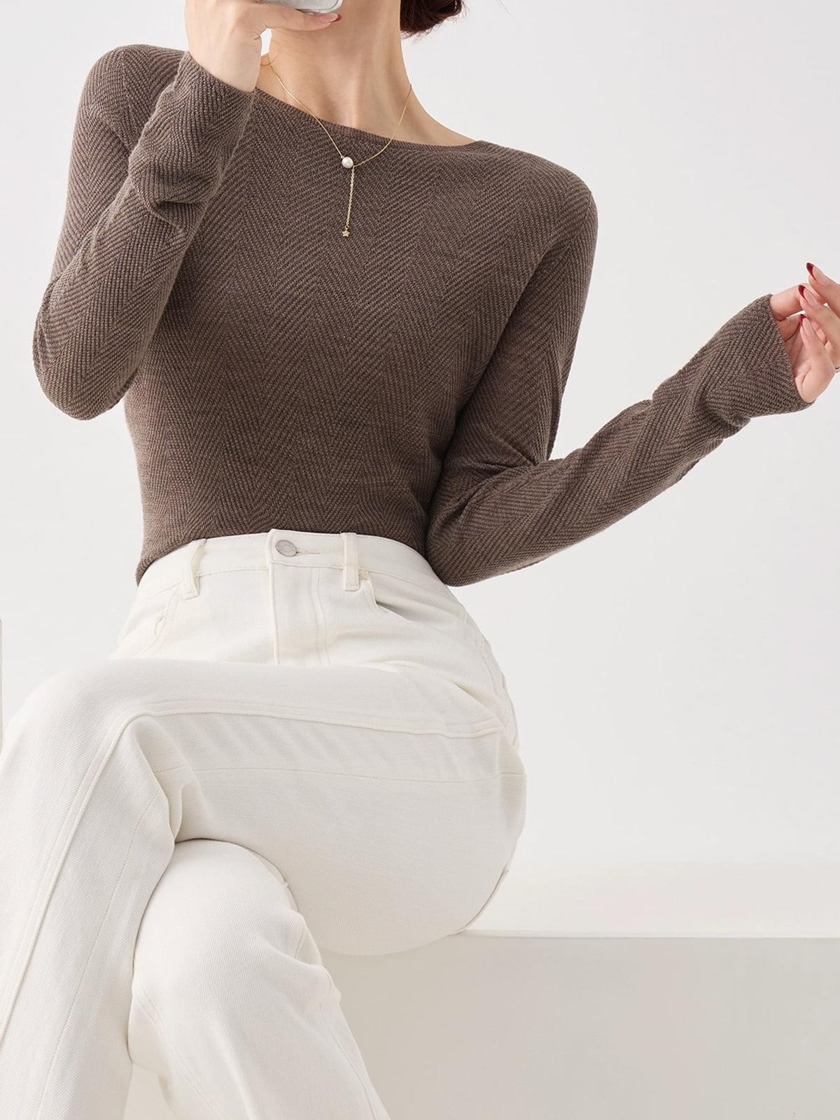 Light Heather Gray pullover sweater with thermal and long sleeve