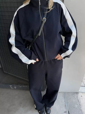 Zip Up Long Sleeve Outerwear And Pants Set in Brown, view 18
