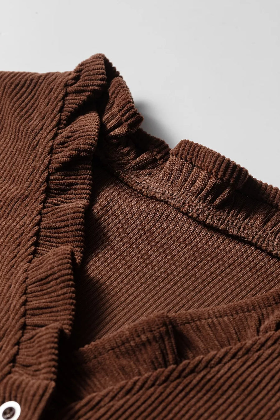 Solid Color Ruffle Trim V Neck Corduroy Jacket option 7