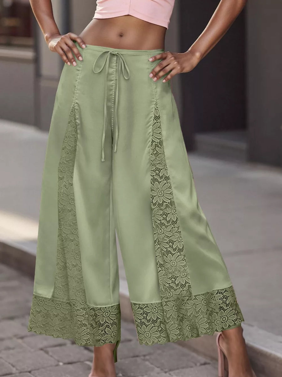 Lace Trim Wide-leg Cropped Pants in White, view 18