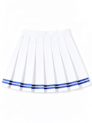 pleated skirt featuring striped in White And Black - Striped With Built-in Shorts with Polyester, acetate, and spandex