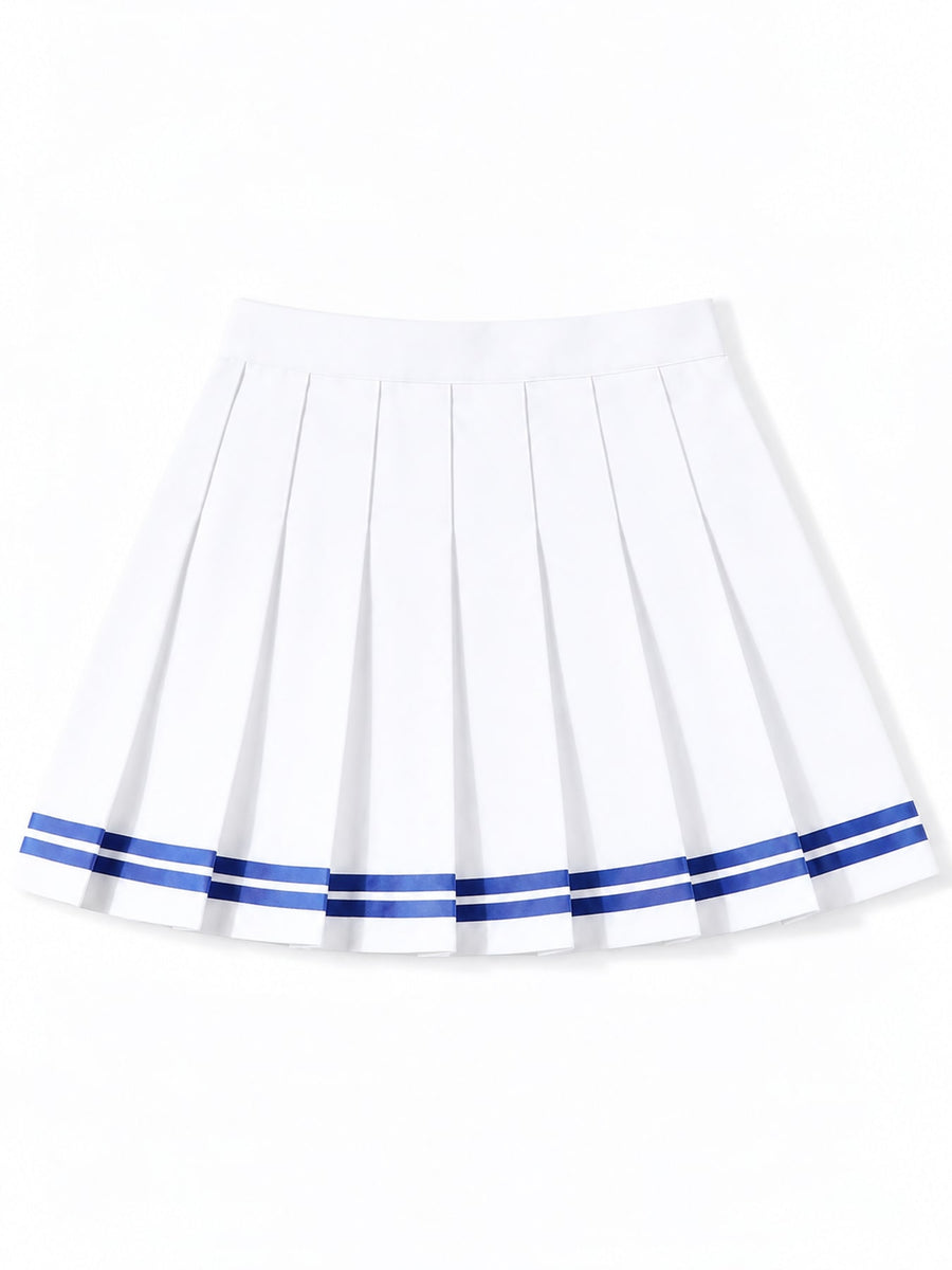 pleated skirt featuring striped in White And Black - Striped With Built-in Shorts with Polyester, acetate, and spandex