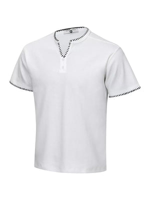 Black Men's Notched Short Sleeve Henley Top