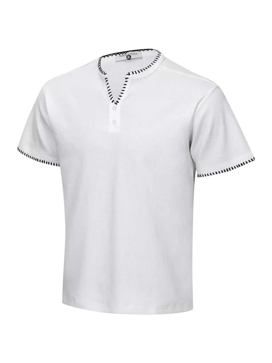 Black Men's Notched Short Sleeve Henley Top