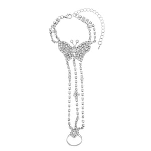 Alloy, Rhinestone, Silver-plated Care instructions: Avoid wearing during exercis hand chain bracelet in Silver with fitted