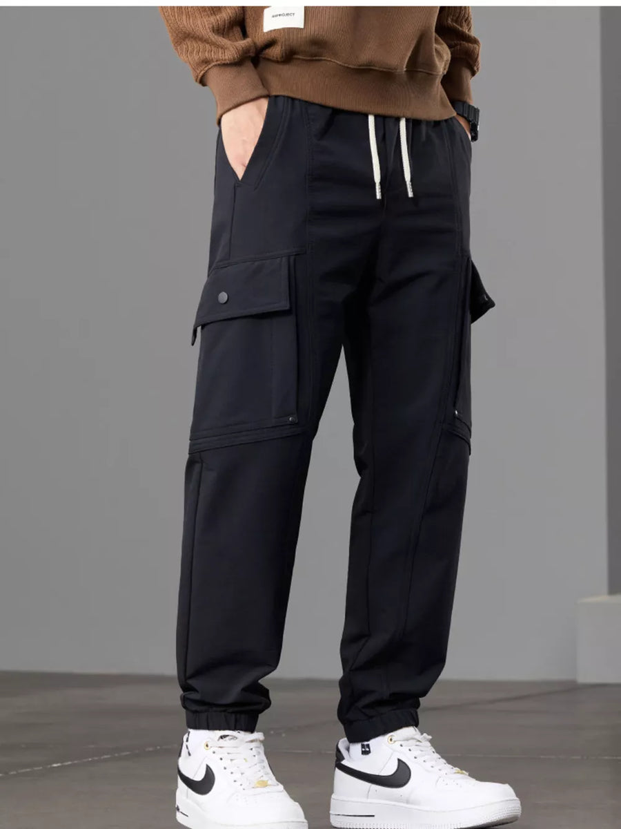 Men S Casual Cargo Pants With Drawstring Waist in Khaki
