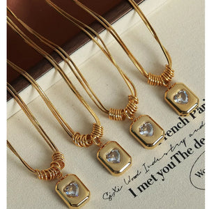 18k Gold-plated Zircon Heart Necklace in Gold