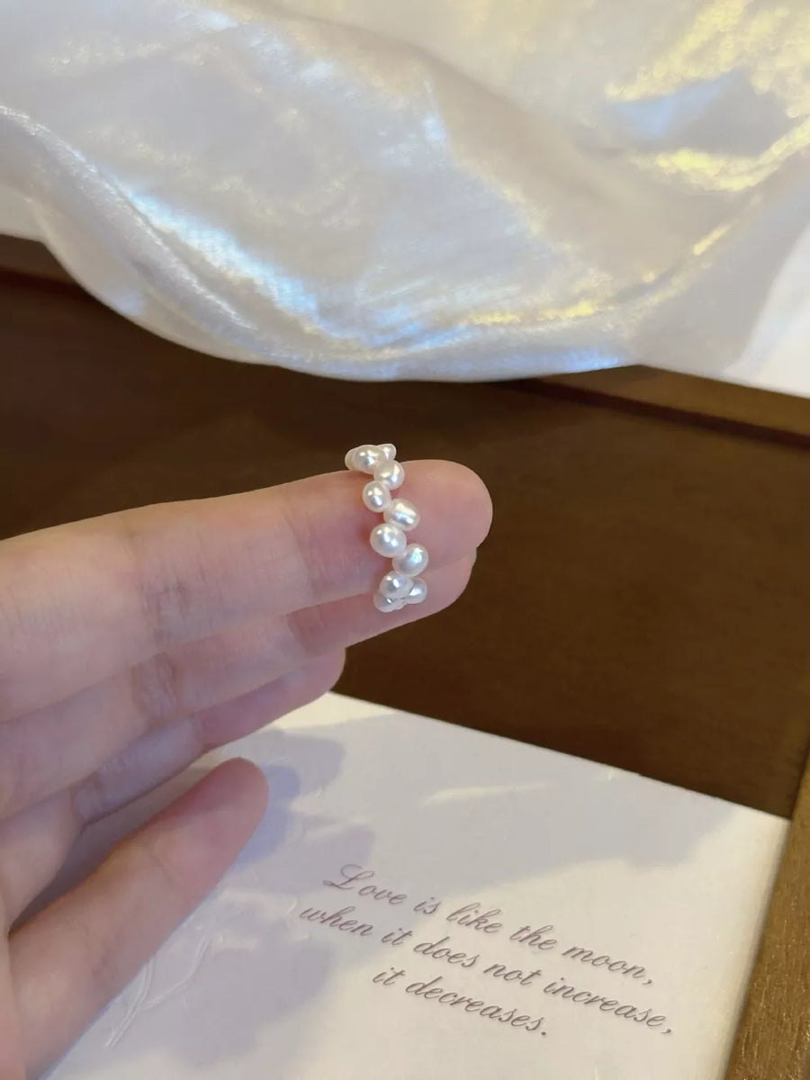 Freshwater Pearl Bead Ring in ivory with beaded