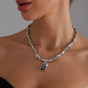 Alloy,Silver-plated,Glass Care instructions: Avoid wearing during exercise, as s necklace in black with straight silhouette