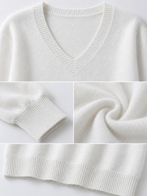 Yellow v-neck sweater with hip-length and pullover