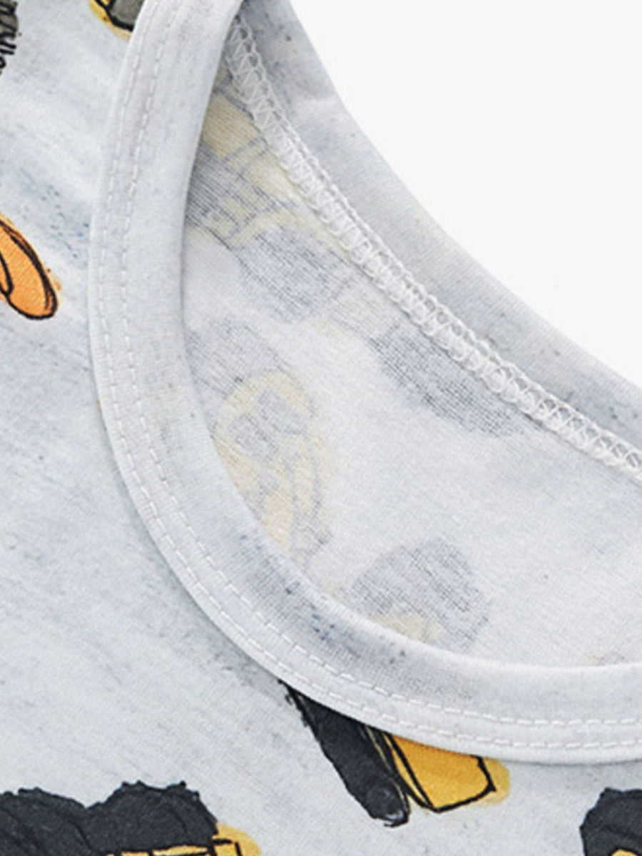 Toddler construction vehicle tee with all-over print and crew neck.