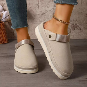 Round Toe Platform Slippers in slate gray with round toe