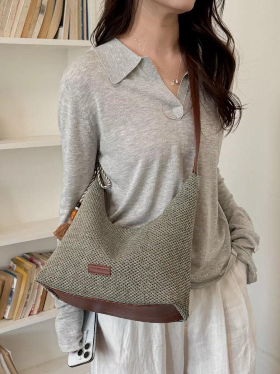 Sky Blue with Tassel Woven Shoulder Bag in Sky Blue