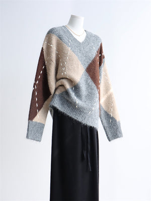 v-neck sweater in Gray
