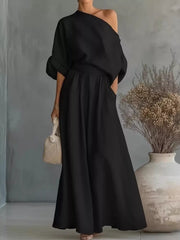 100% polyester Care instructions: Machine wash cold two-piece set in Black with relaxed silhouette