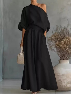 100% polyester Care instructions: Machine wash cold two-piece set in Black with relaxed silhouette
