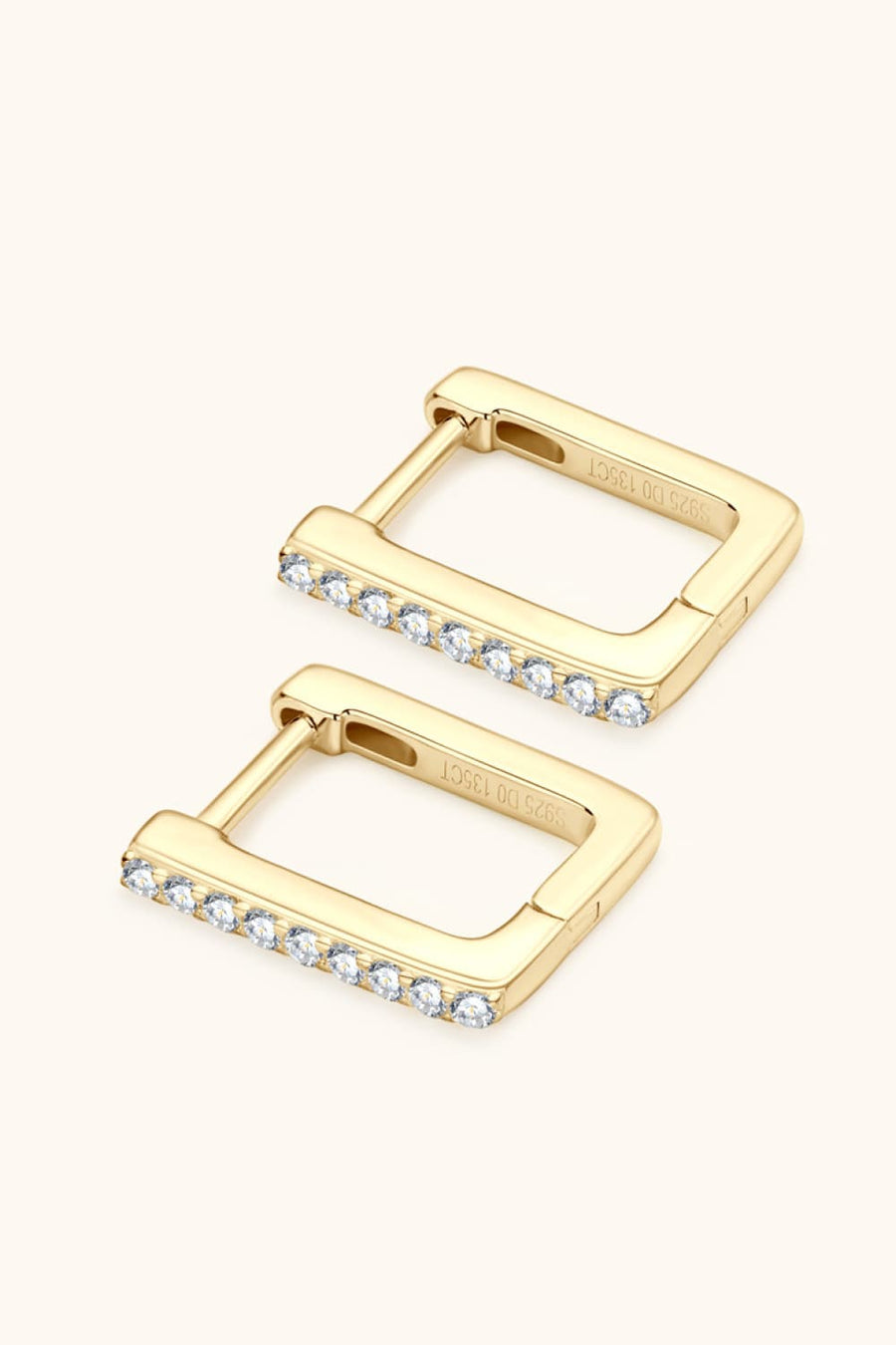 Gold pavé square hoop earrings with clear stones