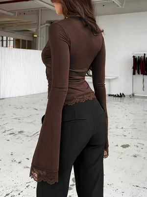 romantic wrap top in Black with v-neck