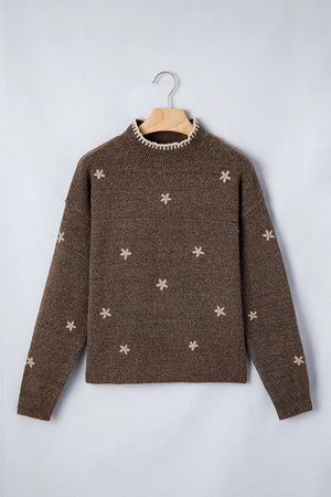 Coffee Brown mock neck sweater with hip-length and pullover