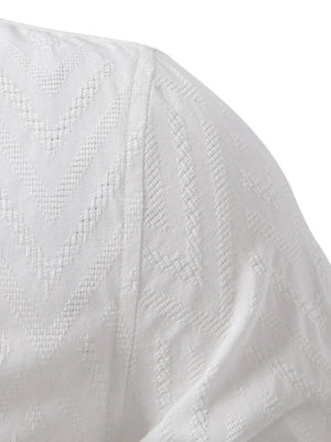 Khaki Mandarin Collar Geo-Embossed Henley