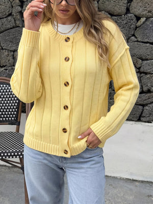 Button Up Dropped Shoulder Cardigan