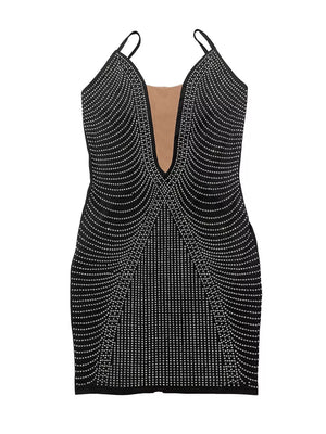 glam mini dress in Black with deep v-neck