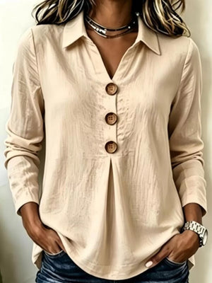 Pink blouse with hip-length and half-button