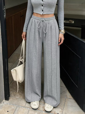 Light Gray Drawstring Wide-leg Sweatpants