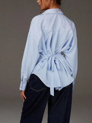 button-down shirt in light blue with striped and collared