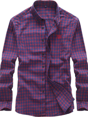Red-Violet Men's Classic Plaid Button-down Shirt Plus Size
