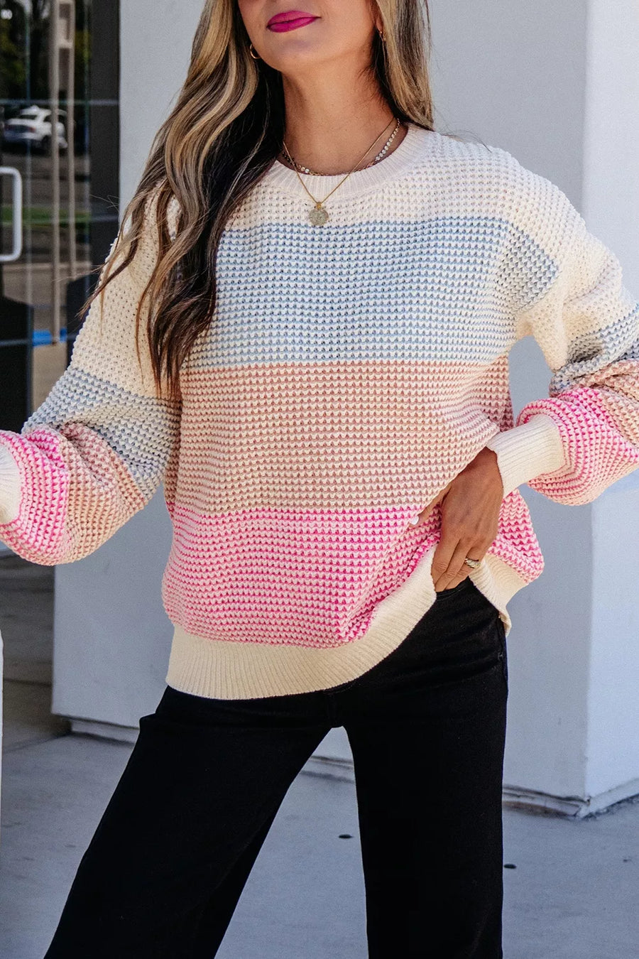 Color Block Waffle Knit Sweater in Multicolor