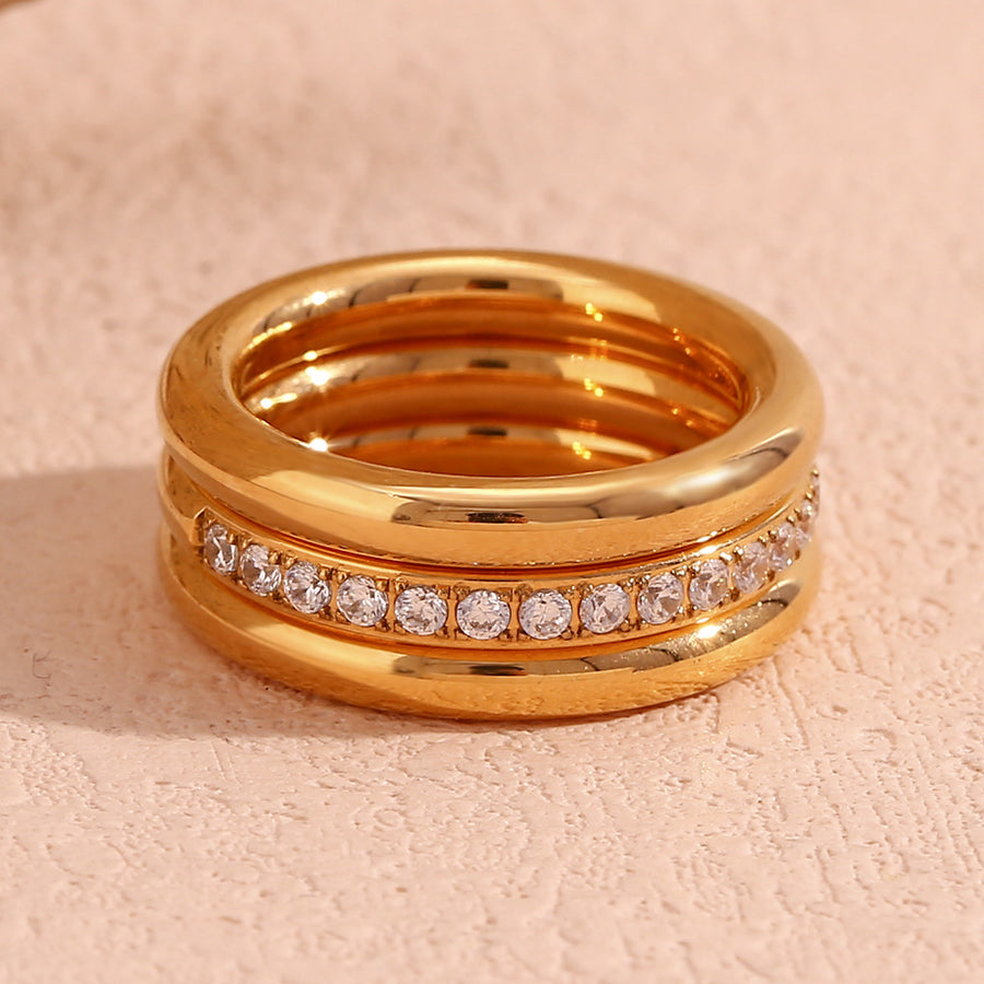 18K Gold-Plated Stainless Steel Zircon Ring Set in clear