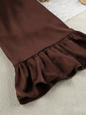 robe in Dark Brown with belted and thigh-length