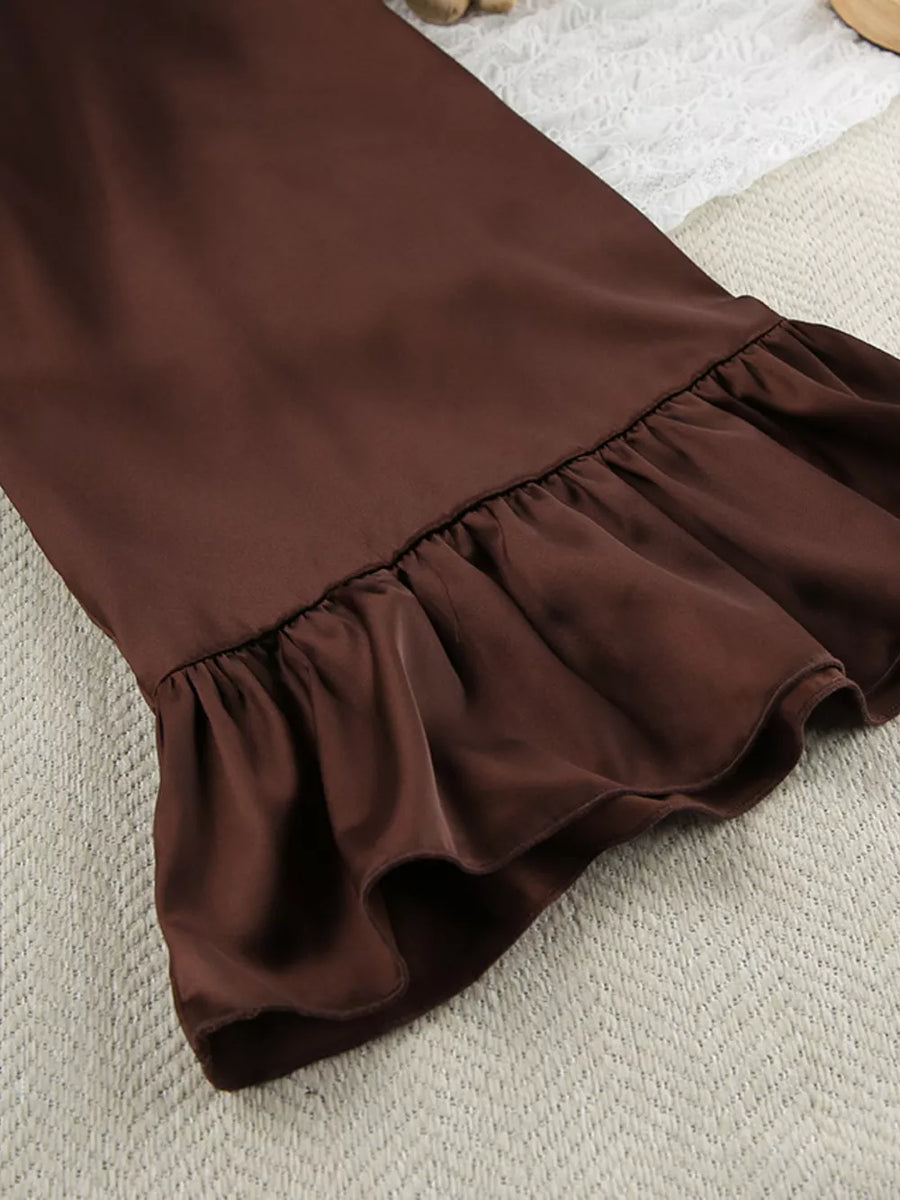 robe in Dark Brown with belted and thigh-length