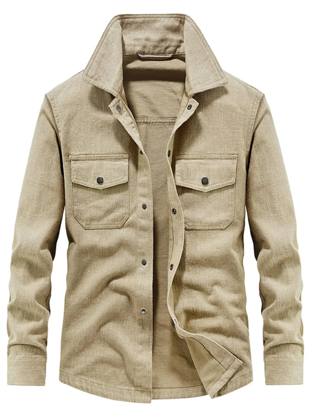 Men's Plus Size Dual Chest Pockets Shacket in Army Green
