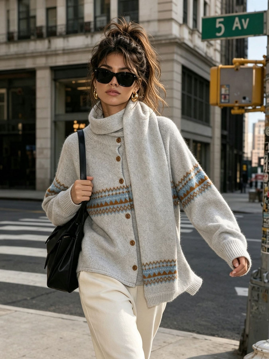 Light Blue cardigan with hip-length and button-front
