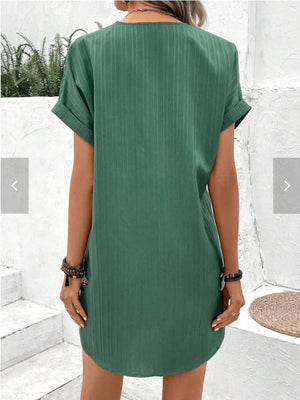 Polyester blend containing at least 70% but less than 80% polyester midi dress in Dark Red with relaxed silhouette