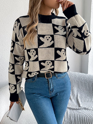 Black regular pullover sweater with crew neck
