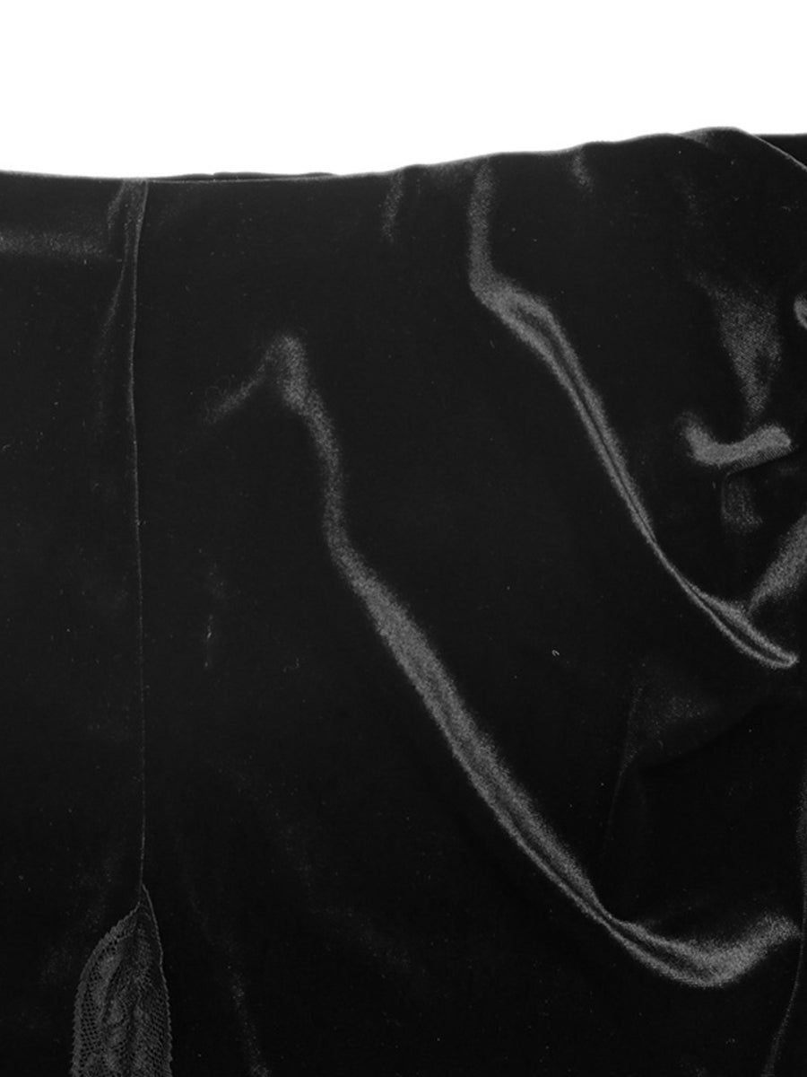Velvet Mini Skirt With Lace Trim in Black