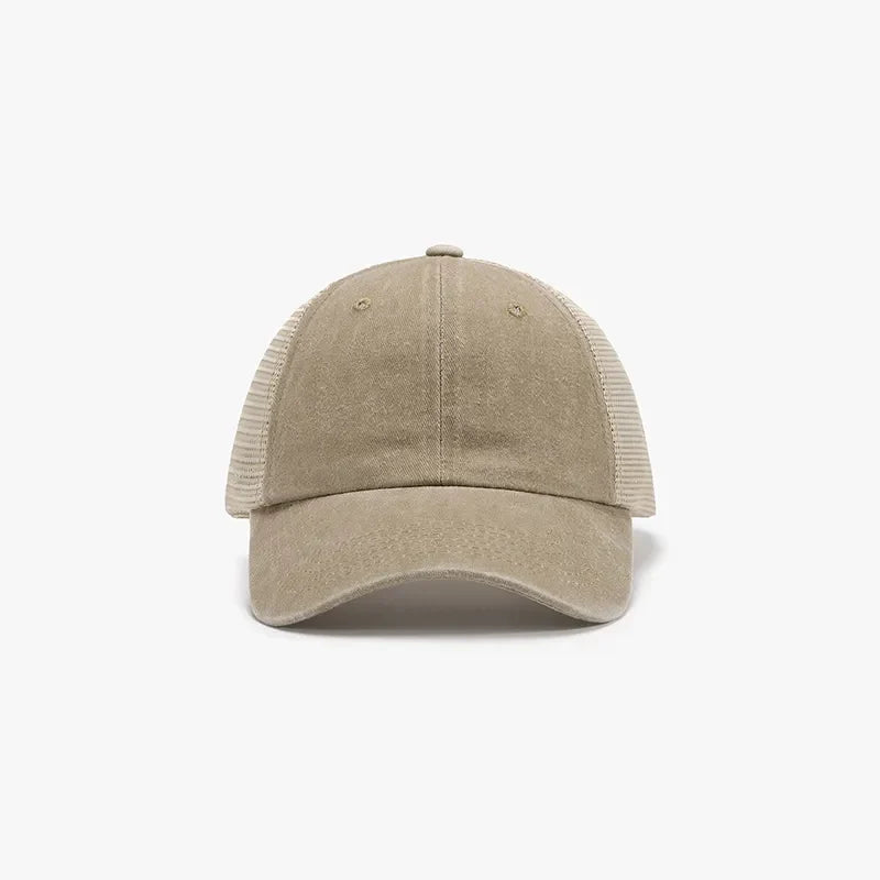 Vintage wash tan trucker hat with mesh back