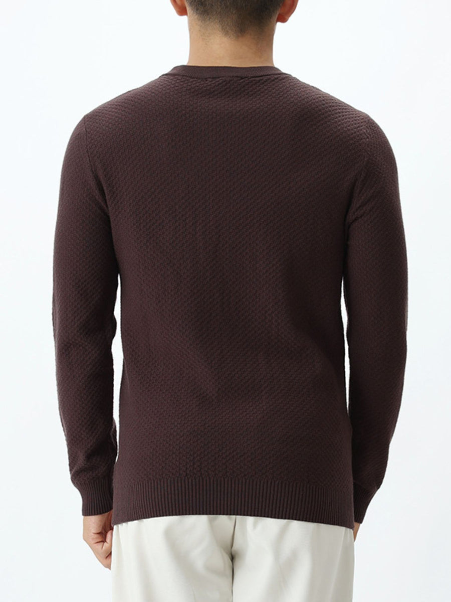 crewneck sweater featuring geometric in Brown with 95%polyester,5%spandex Care instructions: Machine wash cold texture