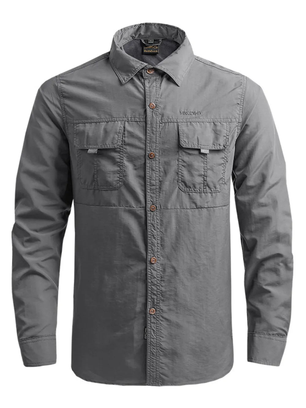 button-down shirt in charcoal featuring buttoned and regular fit