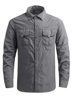 button-down shirt in charcoal featuring buttoned and regular fit